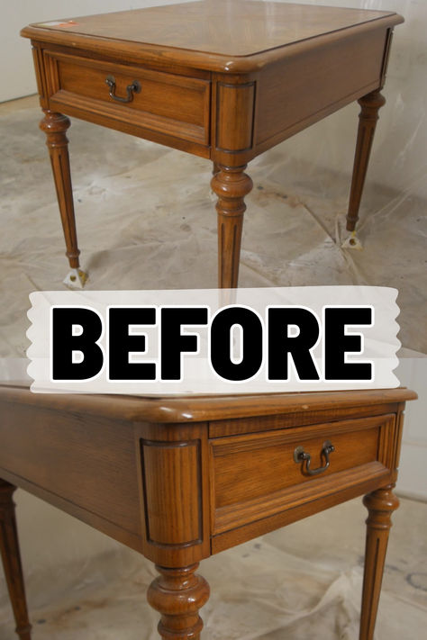 end table makeover Redo End Tables With Glass Tops, Antiqued Blue Furniture, Paint Side Table Diy, Sand And Paint Wood Table, Black And Tan Furniture, Make Over End Tables, Bedside Table Painting Ideas, End Table Refurbish, Repainted End Tables