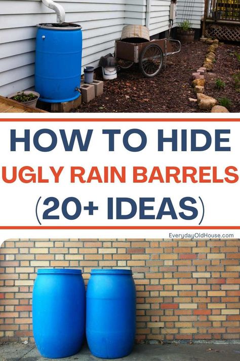 Struggling with an unsightly rain barrel disrupting your home's curb appeal? Discover these creative AND easy ways to hide your water barrel while maintaining aesthetic harmony in your home. Barrel Garden Ideas, Diy Rain Barrel, Rain Barrel Stand, Rain Barrel System, Ways To Conserve Water, Barrels Diy, Diy Jardin, Water Barrel, Jardim Diy