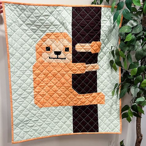 Baby Quilt featuring a giant over-sized sloth from the pillow-sized pattern by Elizabeth Hartman. Sloth Quilt, Elizabeth Hartman, Baby Sloth, I Am So Happy, Baby Quilt, Quilt Block, Modern Quilts, Baby Quilts, Sloth