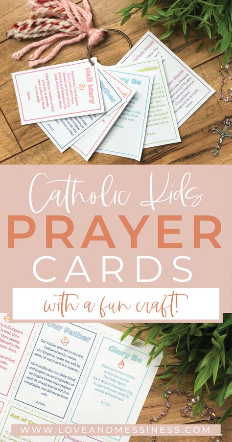 The domestic church is so important when it comes to raising our kids in the faith. And these fun Catholic Kids Prayer Cards craft is a fun way to get the organized and interested in memorizing their prayers! What a great way to launch them into their faith at a young age! #catholickids #catholicprayers #prayercards #printable #DIY Catholic Prayers For Kids, Basic Prayers, Ccd Activities, Prayer Cards Printable, Catholic Kids Activities, Prayer Crafts, Religion Activities, Catholic Prayer Book, Kids Prayer