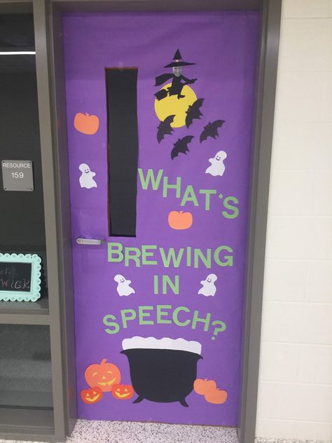 Speech Halloween Door Decorations, Speech Therapy Door Decor Fall, Halloween Doors, Therapy Decor, School Door Decorations, School Slp, School Doors, Halloween Door Decorations, Halloween Door