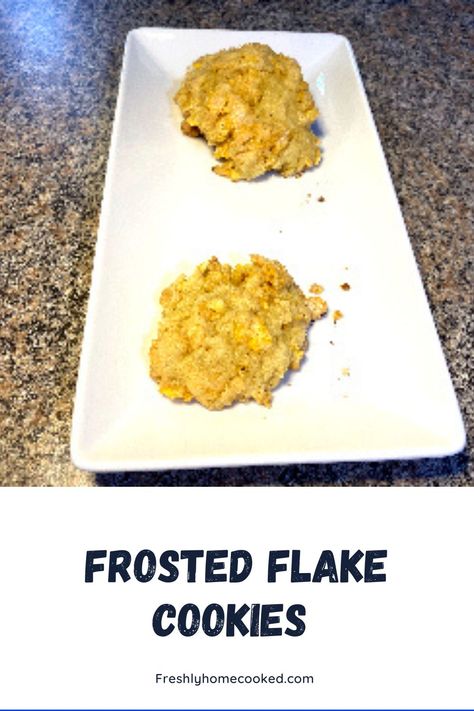 Cookies filled with frosted flakes cereal. Frosted Flake Cookies, Homecooked Recipes, Soft And Chewy Sugar Cookies, Sugar Frosting, Chewy Sugar Cookies, Homecooked Meals, Frosted Flakes, Baking Sheet, Frosted Flakes Cereal