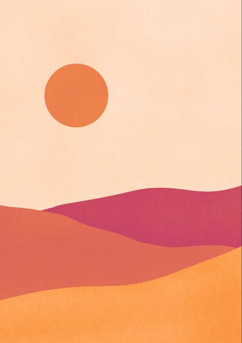 Painting Ideas Easy Simple Minimalist, Simple Sunset Drawing, Sunrise Painting Simple, 70s Painting Ideas, Tufting Patterns, Sunset Minimalist, Flat Painting, Minimalistic Landscape, Senior Sunrise