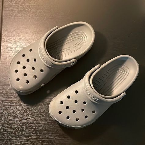 Big Kids Crocs size J 3.  Slate grey color. Crocs Size 3, Crocs Colors, Gray Crocs, Grey Crocs, Kids Crocs, Shoes For School, Retail Store Interior Design, Retail Store Interior, Store Design Interior