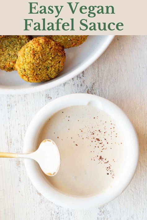 Best Falafel Sauce (Lemon Tahini Dressing) for falafel, salads, burgers, roasted veggies, sandwiches, and bowls! Quick, easy & dairy-free. Falafel Sauce Recipe, Lemon Tahini Sauce, Vegan Tzatziki, Garlic Sauce Recipe, Tzatziki Recipes, Lemon Tahini Dressing, Falafel Recipe, Creamy Garlic Sauce, Condiment Recipes