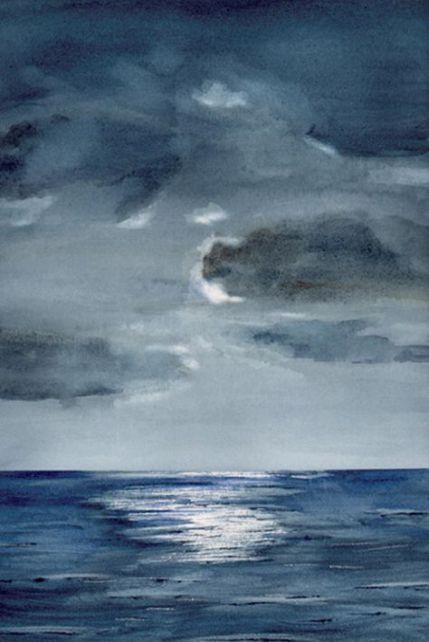 Moon Over Ocean Painting, Watercolor Paintings For Sale, Water Artwork, Sky Watercolor, Watercolor Sky, Watercolor Tips, Watercolor Ocean, Beach Watercolor, Painting People