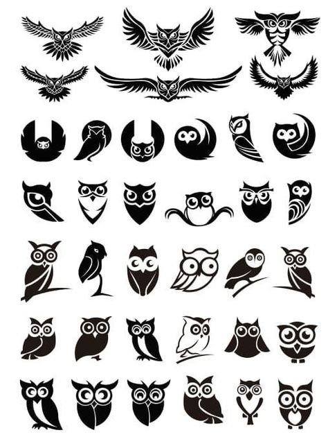 Simple Owl, Owl Silhouette, Owl Designs, Owl Graphic, Owl Vector, Typographic Logo Design, Free Logo Templates, Desain Quilling, Owl Tattoo Design