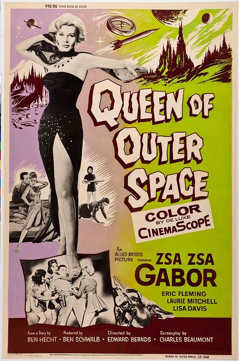 Queen of Outer Space (1958) Alt Bedroom, Space Movie Posters, B Movie Posters, Science Fiction Movie Posters, Zsa Zsa Gabor, Space Movies, B Movies, Science Fiction Movies, Zsa Zsa