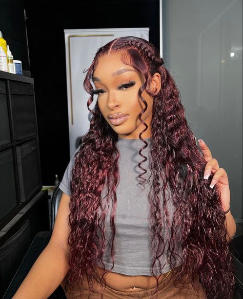 Water Wave Wig Hairstyles With Braids, Deep Wave Wig With Two Braids, Deepwave Hairstyle Ideas, Body Wave Wig Black Women, Curly Lace Frontal Wig Black Women, Deepwave Frontal Hairstyles Ideas, Wig Hairstyles Body Wave, Wavy Wigs Black Women, Curly Hair Wig Styles