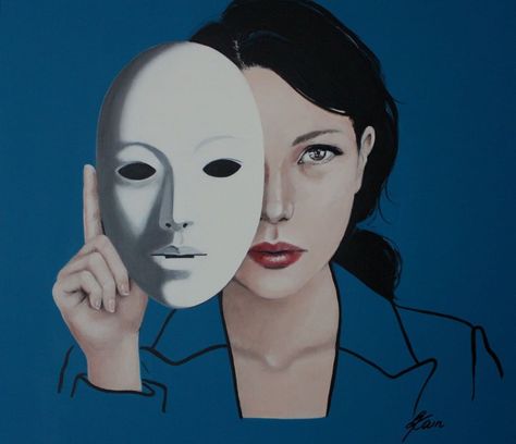 Singulart on Instagram: “...and who are you? - Petra KAINDEL . . Petra Kaindel explores identity and the masks we wear in this painting. Who are we behind the mask…” Behind The Mask Art, The Mask Art, Behind The Mask, Mask Art, Masks Art, The Mask, Art Fair, Acrylic Painting Canvas, Painting Acrylic