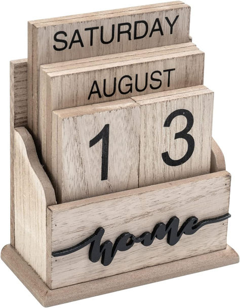 Notakia Perpetual Calendar Wooden Calendar Blocks Vintage Wood Block Calendar for Home Office Desk Accessories Week Month Date Display (Wood Color Home) Wood Block Calendar, Flip Desk Calendar, Retro Calendar, Reusable Calendar, Wooden Desk Calendar, Rustic Wooden Desk, Calendar Blocks, Block Calendar, Table Calendar