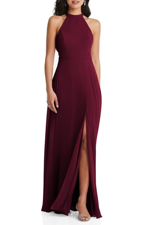 Prom Dress Burgundy, Dessy Collection, High Neck Maxi Dress, Bella Bridesmaid, Infinity Dress, Open Back Dress, Dress Order, Full Circle Skirts, Open Back Dresses