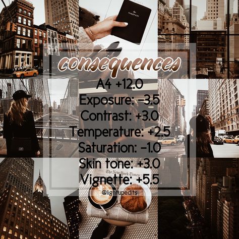 Consequences is one of my favorite songs by Camila, so of course I had to use it as a filter name. It gives me sad, autumn vibes so that’s the filter I came up with. I think it looks beautiful and that it would make an amazing theme. Make sure to have so brown or neutral colors in your photos, that way it’ll look the best. Also, don’t use super dark photos cause the pic would turn out looking Dark Academia Vsco Filter, Dark Academia Photo Edit, Dark Academia Vsco, Dark Academia Filter, Dark Academia Pictures, Dark Academia Photo, Instagram Theme Ideas, Caption Inspiration, Vsco Editing