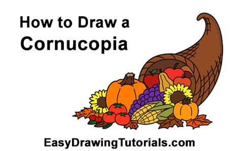 Draw Cartoon Cornucopia 8th Grade Art, Small Sunflower, Draw Cartoon, Drawing Tutorials For Beginners, New Drawing, Ears Of Corn, What To Draw, Small Pumpkins, Online Tutorials