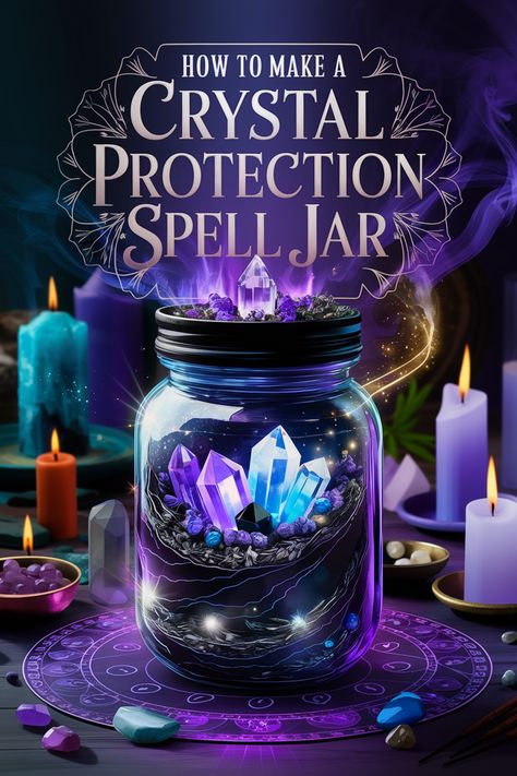 How to Make a Crystal Protection Spell Jar 🕯️🌸 Love Spell Jar Recipe, Spells In A Jar, Crystal Spell Jars, Protection Jars, Manifesting Rituals, Protection Spell Jar, Crystals And Herbs, Crystal Protection, Spell Jars