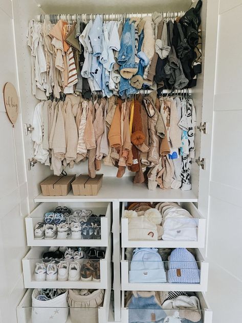 21+ Must-See Nursery Closet Organization Essentials Nursery Small Closet Organization, Nursery Closet No Doors, Nursery With Wardrobe, Ikea Pax Baby Closet, Nursery Closet Small, Nursery Wardrobe Organisation, Infant Closet Organization, Organize Baby Closet, Baby Wardrobe Design