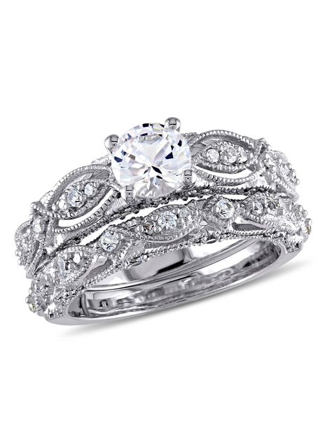 Free 2-day shipping. Buy 1-3/4 Carat T.G.W. Created White Sapphire and 1/10 Carat T.W. Diamond 10kt White Gold Vintage Bridal Set at Walmart.com Zales Zales, Wedding Rings For Her, White Gold Bridal Set, Gold Bridal Set, White Gold Wedding Rings, Bridesmaid Jewelry Sets, Bridal Ring Sets, Wedding Engagement Ring, White Gold Wedding