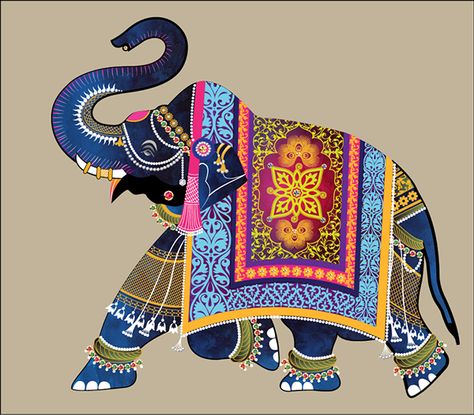 Wedding Design+Art Direction on Behance Indian Elephant Art, Elefante Hindu, Phad Painting, Rajasthani Painting, Rajasthani Art, Elephant Illustration, Kalamkari Painting, Elephant Drawing, Pichwai Paintings