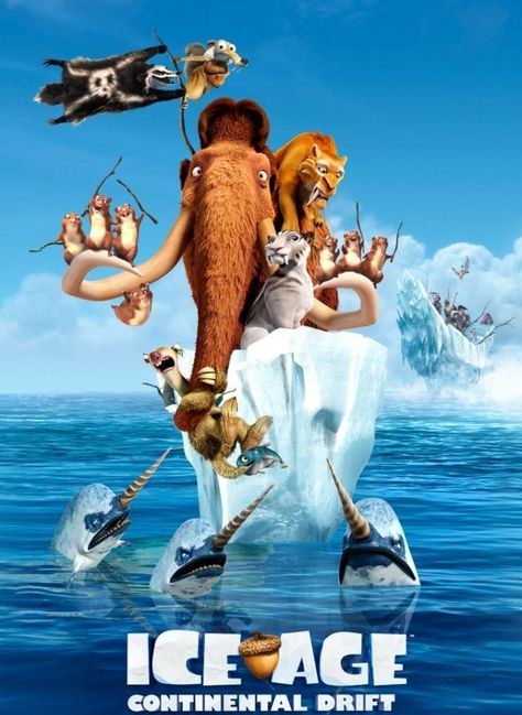 Ice Age: Continental Drift , fourth movie in the series Ice Age Village, Ice Age Continental Drift, Ice Age 4, Ice Age Movies, Continental Drift, Blue Sky Studios, Media Poster, Movies Worth Watching, Kids' Movies