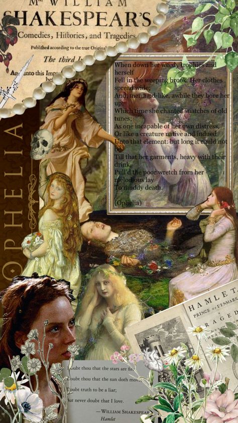 #shakespeare #ophelia #daisyridley #hamlet Art Academia Aesthetic, Fairy Knight, Hamlet And Ophelia, Art Academia, John Everett Millais, Rennaissance Art, Fairy Aesthetic, Cottage Core Aesthetic, Collage Background