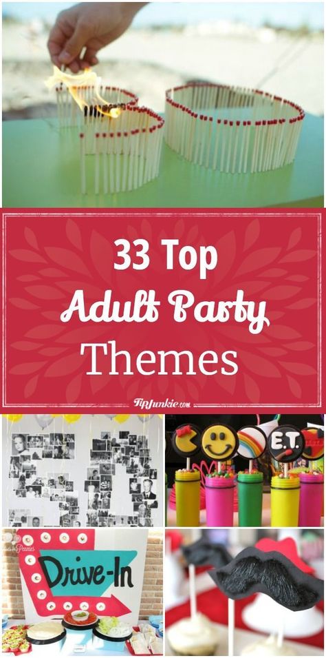 Party Themes For Women, Party Themes For Adults, Adult Birthday Party Themes, Birthday Themes For Adults, 30th Birthday Themes, Unique Party Themes, Adult Party Themes, 33rd Birthday, Candy Halloween