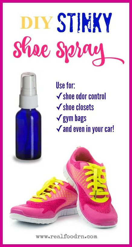 DIY Stinky Shoe Spray. The best non-toxic way to control odor! Spray in shoes, shoe closets, and gym bags to keep everything smelling fresh. Especially helpful for hockey moms! realfoodrn.com How To Keep Shoes From Smelling, Stinky Shoes Remedy, Purification Oil, Shoe Closets, Purification Essential Oil, Shoe Spray, Stinky Shoes, Smelly Shoes, Home Gym Essentials