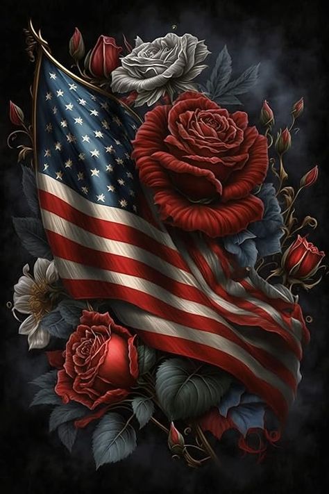 Amazon.com: 5D Diamond Painting Kits for Adults DIY Red Rose, American Flag Full Round Drill Crystal Rhinestone Embroidery Pictures Arts Paint by Number Kits Diamond Painting Kits for Home Wall Decor12x16in Happy July 4th Images, American Flag Pictures, Patriotic Images, American Flag Art, Patriotic Pictures, American Flag Wallpaper, Patriotic Art, Rose Flower Pictures, Hur Man Målar