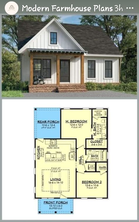 Farmhouse Cottage Plans, 2 Bedroom House Plans, Black Wide Leg Trousers, Cottage Plan, Farmhouse Cottage, Cottage House Plans, Bedroom House Plans, Tiny House Plans, Spacious Living