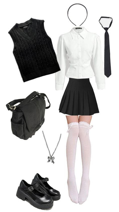 uniforme school outfit 🎀 Vampire School Uniform, Black School Uniform, Pretty School Uniforms, Private School Uniforms Aesthetic, School Uniform Style Mini Skirt With Pleats, White Pleated School Uniform Skirt, Cute School Uniform, Black Pleated School Uniform Skirt, School Uniform Ideas