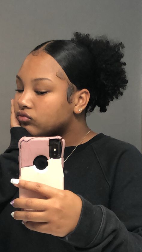 Low Pony Hairstyles Natural Hair, Cute 4b Hairstyles Short Hair, Slick Back Bun 4c Hair, Three Part Slick Back, Slick Back Black Hair, Side Part Bun Sleek Natural Hair, Baddie Natural Hairstyles, Cute Natural Hairstyles For Black Women, High Puff Natural Hair