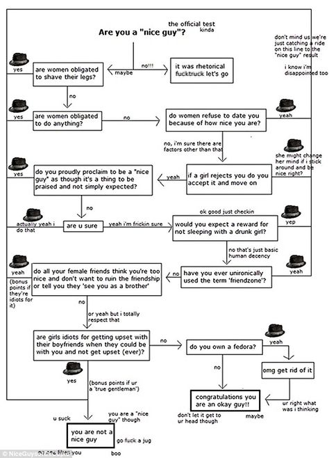 Nice Guys Finish Last, Flow Charts, Mr Nice Guy, Nice Guys, Uh Huh, Intersectional Feminism, 13 Reasons, Funny Posters, Flow Chart