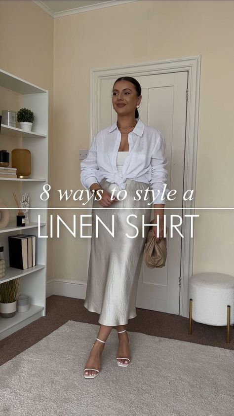 8 ways to style a linen shirt for Spring/Summer. which way would you wear it? everything is linked in bio on my LTK shop and highlights… | Instagram Linen Shirt And Skirt Outfit, How To Style A Linen Shirt, White Linen Shirt Outfit Women Summer, Linen Outfits For Women Summer, White Linen Shirt Outfit Women, White Linen Shirt Outfit, Zara Linen Shirt, Oversized Linen Shirt Outfit, Oversized Blouse Outfit