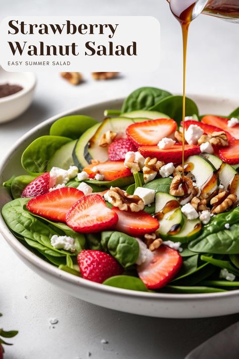 Strawberry Walnut Salad Strawberry Walnut Salad, Walnut Salad Recipe, Strawberry Health Benefits, Strawberry Salad Recipe, Vegan Feta, Pomegranate Recipes, Vegan Feta Cheese, Balsamic Vinaigrette Dressing, Vegan Summer Recipes