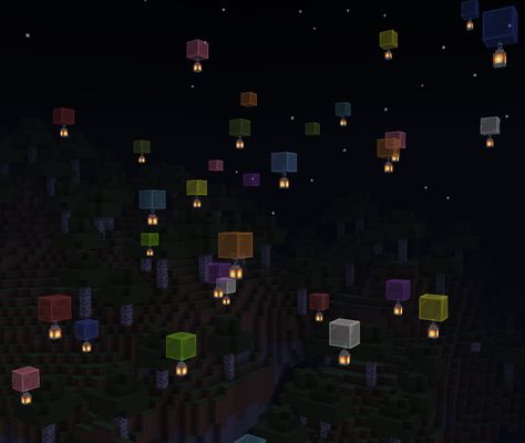 Floating Lanterns Minecraft, Tangled Minecraft, Minecraft Floating Lantern, Lanterns Drawing, Minecraft Space, Flying Lantern, Floating Lanterns, Minecraft Stuff, Minecraft Builds