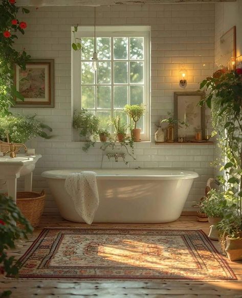 Cozy Bathroom, Cottage Aesthetic, Cottage Bathroom, Boho Bathroom, Dream House Interior, Dream Bathroom, English Cottage, Bath Tub, Dream Rooms