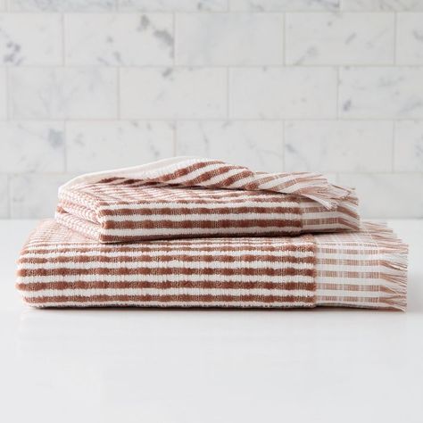 Textured Stripe Towel Sets | West Elm Stripe Towel, Venice House, Baked Clay, Clay Set, Towel Sets, Striped Towels, Golden Oak, Key Details, West Elm