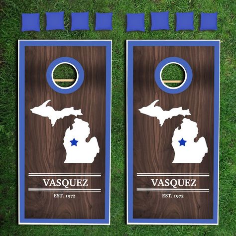 State of Michigan Personalized Woodgrain Cornhole Set  Zazzle Old Fashioned Games, Outdoor Party Games, Graduation Party Games, Custom Cornhole Boards, Family Fun Night, Wood Personalized, Cornhole Bags, State Of Michigan, Outdoor Wedding Reception