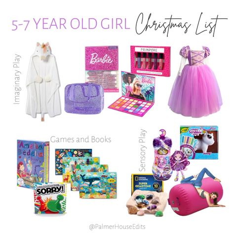 5-7 Year old Christmas gift ideas for the sensory seeker and princess lover Includes kid safe makeup, dress up, early chapter books, puzzels, games, gymnastics barrel and other sensory activities *earns commisions Toys For Girls Age 5, Gift Ideas For 7 Year Girl, Gifts For 5 Year Girl, Four Year Old Christmas Gifts, Early Chapter Books, Princess Dresses For Girls, Sensory Seeker, Safe Makeup, Presents For Girls