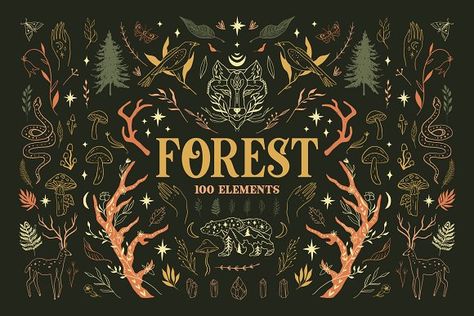 Fox Wreath, Collage Tattoo, Forest Logo, Tattoo Vector, Vintage Animals, Forest Plants, Mystical Forest, Forest Illustration, Adobe Photoshop Elements