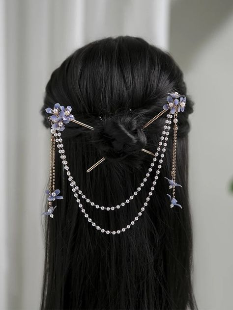 Raiden Shogun Hair Pin, Side Hair Clip, Hanfu Hair Accessories, Hanfu Hair, Uniform Ideas, Diy Hair Accessories Ribbon, Fantasy Outfits, French Twists, Evening Star