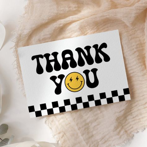 Checker Happy Face Birthday Thank You Card Happy Face Birthday, Skateboard Birthday, 1st Birthday Party Themes, Birthday Thank You Cards, Retro Birthday, Birthday Template, Birthday Thank You, Birthday Design, Boy Birthday Party