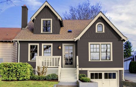 15 Siding and Trim Color Combinations to Enhance Your Home’s Curb Appeal | Allura USA Chimney Decor, Green Siding, Siding Styles, Red Shutters, Dark Trim, Brick Chimney, Siding Colors, Brown House, Roof Colors