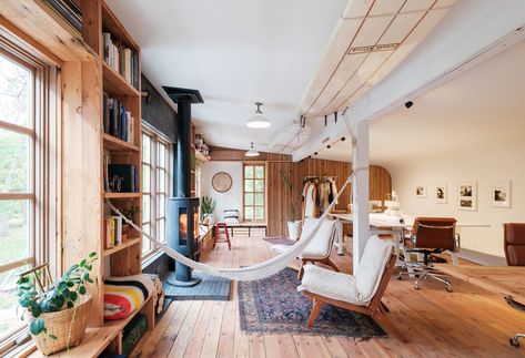 Garage Renovation by Kyle Huberty - Dwell Douglas Fir Flooring, Dwell Magazine, Garage Renovation, Co Working Space, Garage Office, Black Brick, Surf Shack, Design Rules, Exclusive Home