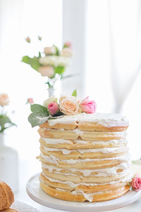 Craftberry Bush | Waffle Cake and Easy Mother’s Day Brunch Idea | https://www.craftberrybush.com Springtime Desserts, Types Of Bagels, Springtime Recipes, Spring Time Desserts, Waffles Easy, Fruit Salad Easy, Waffle Cake, Mothers Day Cake, Mothers Day Brunch