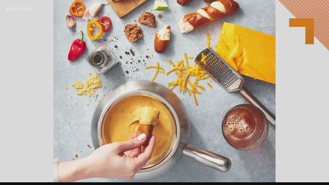 Recipe of the Day: Wisconsin Cheddar Cheese Fondue | ksdk.com Beer Cheese Fondue Recipe Melting Pot, Beer Cheese Fondue Recipe, Cheddar Fondue, Fondue Restaurant, Fondue Recipes Cheese, Fondue Recipe, The Melting Pot, Spring Menu, Fondue Recipes