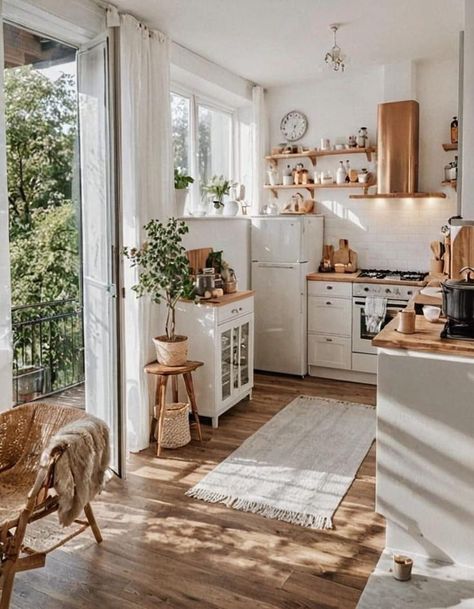 Bohemian Kitchen, Small Kitchen Decor, Boho Kitchen, Dream House Interior, Decor Home Living Room, Home Decor Kitchen, White Kitchen, A Kitchen, Modern Kitchen Design