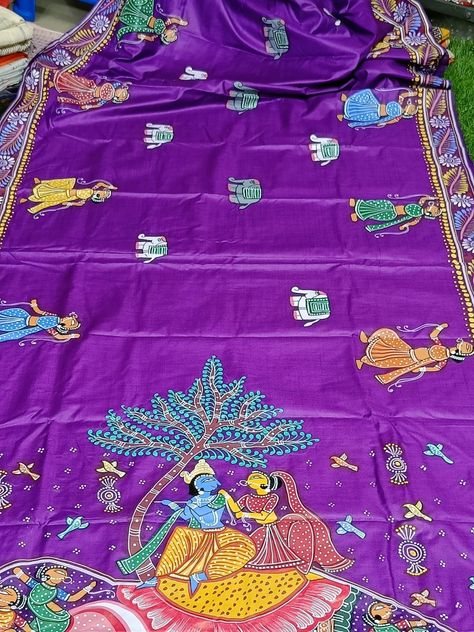 Unique Sarees, Silk Kurti, Katan Silk Saree, Hand Painted Fabric, Katan Silk, Saree Online, Silk Sarees Online, Pure Silk Sarees, Beautiful Saree