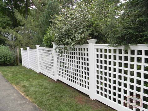 Lattice Fence Panels, White Vinyl Fence, Vinyl Fence Panels, Privacy Fence Panels, Trellis Fence, Garden Fence Panels, Privacy Fence Designs, Concrete Fence, Lattice Fence