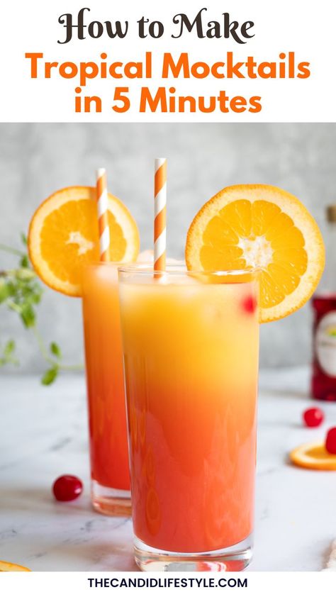 Tropical Mocktails in 5 Minutes Simply Orange Juice, Wine Mixed Drinks, Lemon Soda, Simply Orange, Recipes Drinks, Alcohol Free Drinks, Southern Recipes Soul Food, Mocktail Recipes, Brunch Drinks