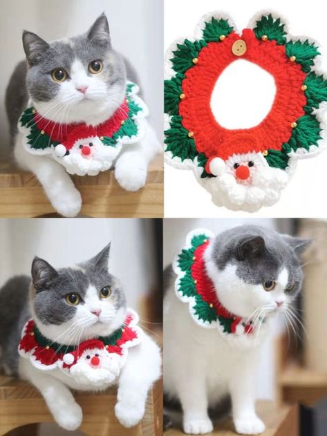 Cat Christmas Costumes, Christmas Pet Collar, Cat Knitting, Christmas Cat Collar, Knitting Collar, Hat Cosplay, Christmas Tree Hat, Christmas Collar, Collar Scarf